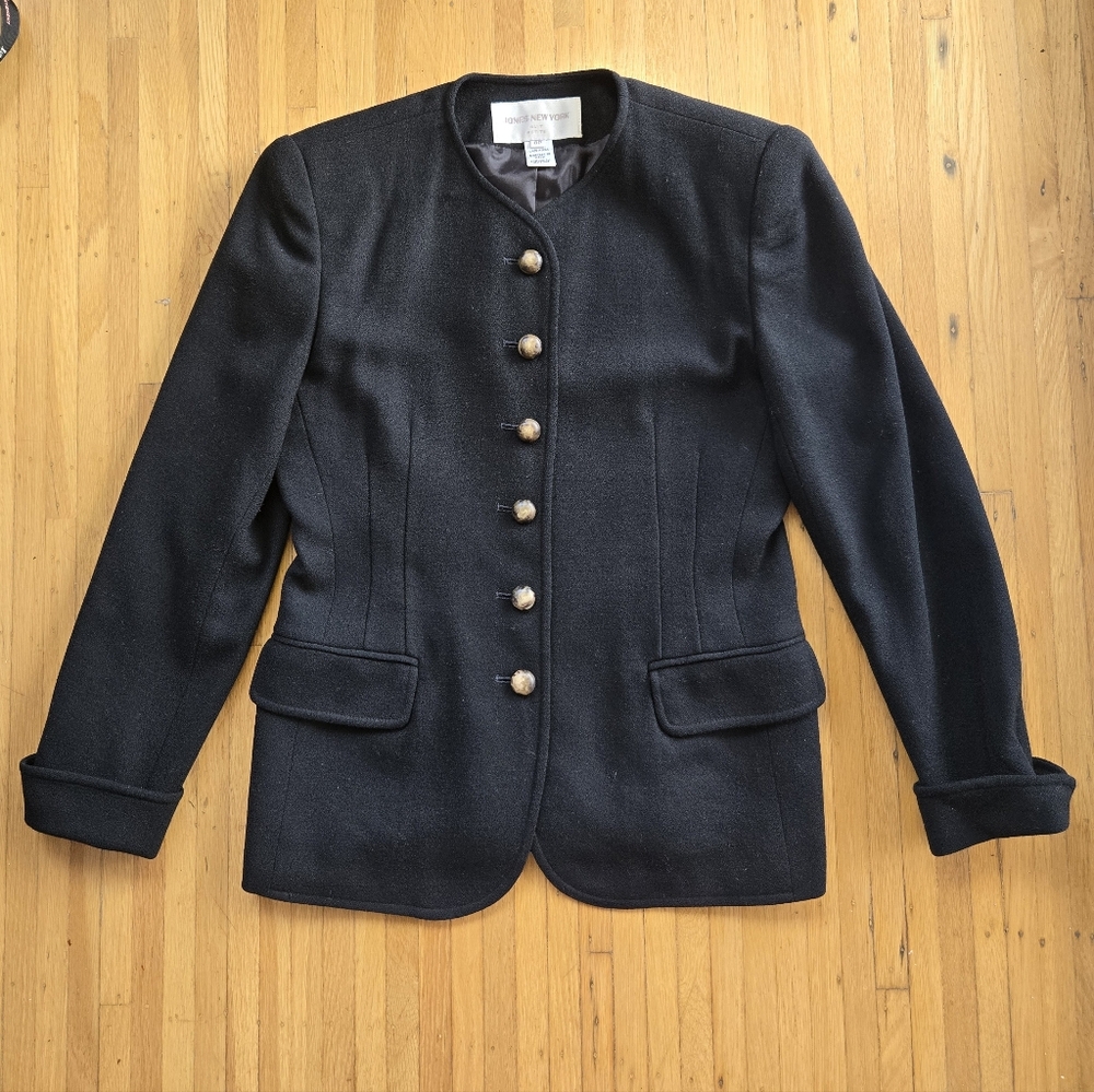 Vintage Wool Jones New York Black Blazer - Size 8P